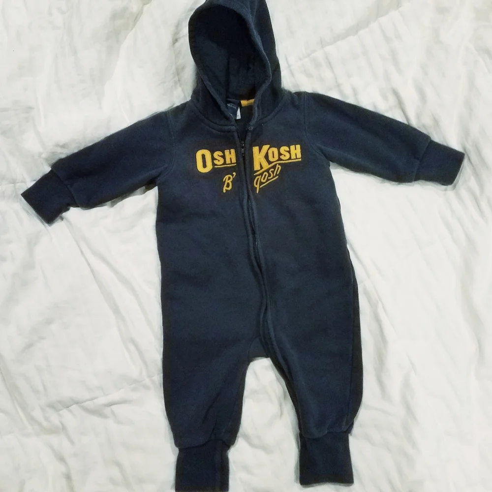 🤑5/$25 OSHKOSH Hooded Zipper One Piece Romper 12M